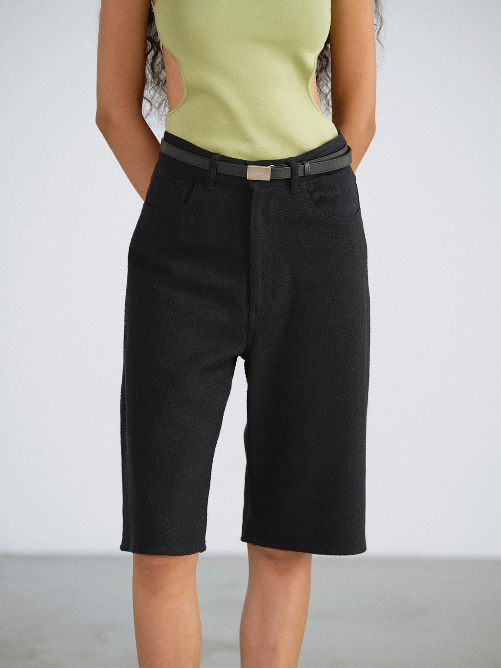 SILK NEP DENIM 5P WIDE SHORTS