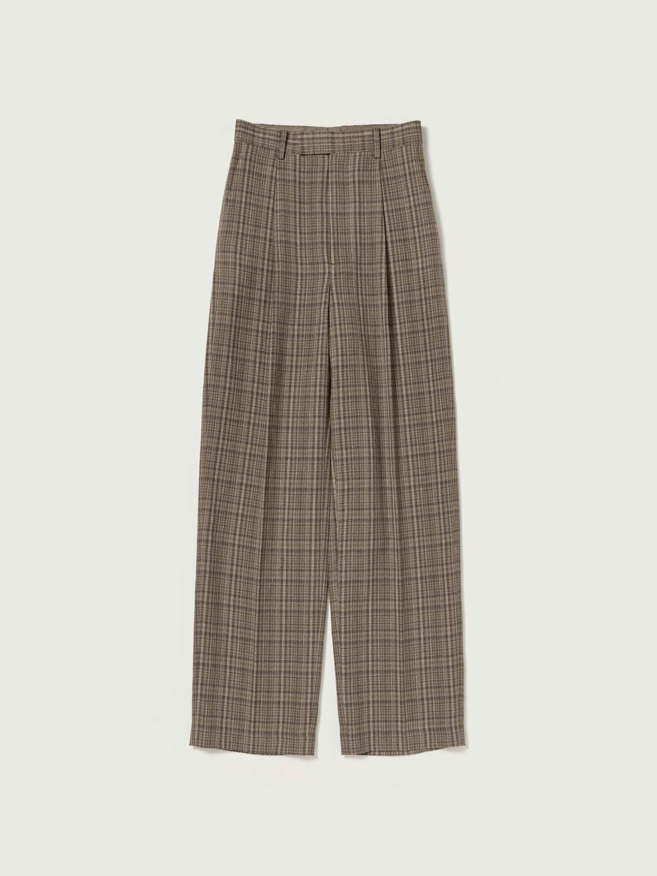 SILK LINEN NEP CHECK ONE-TUCK SLACKS