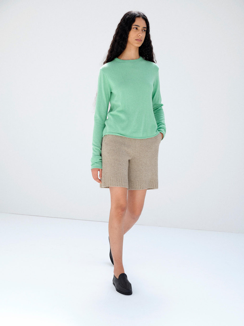CASHMERE SILK MELANGE KNIT SHORTS
