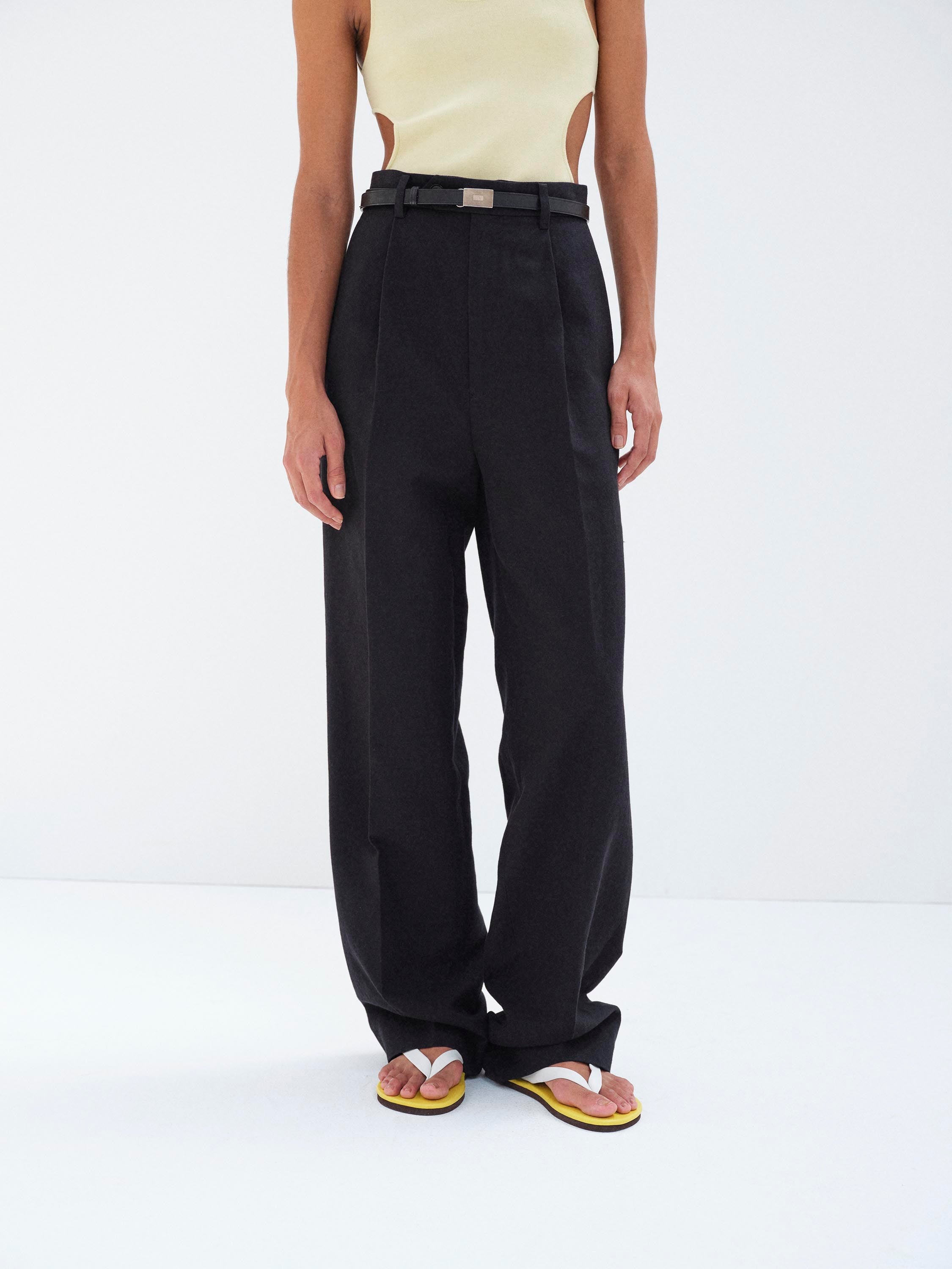 WOOL COTTON LINEN OX ONE-TUCK SLACKS