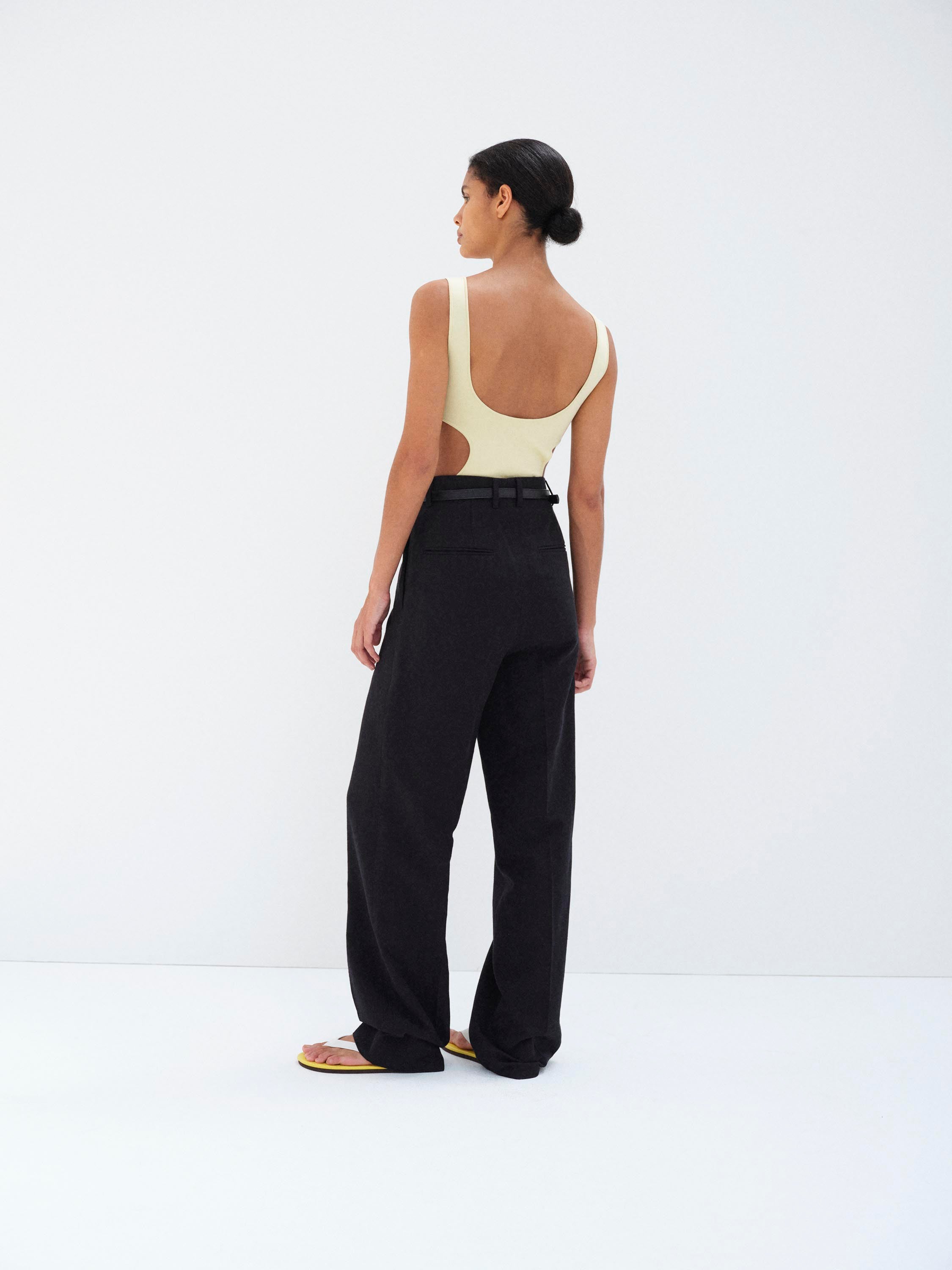 WOOL COTTON LINEN OX ONE-TUCK SLACKS