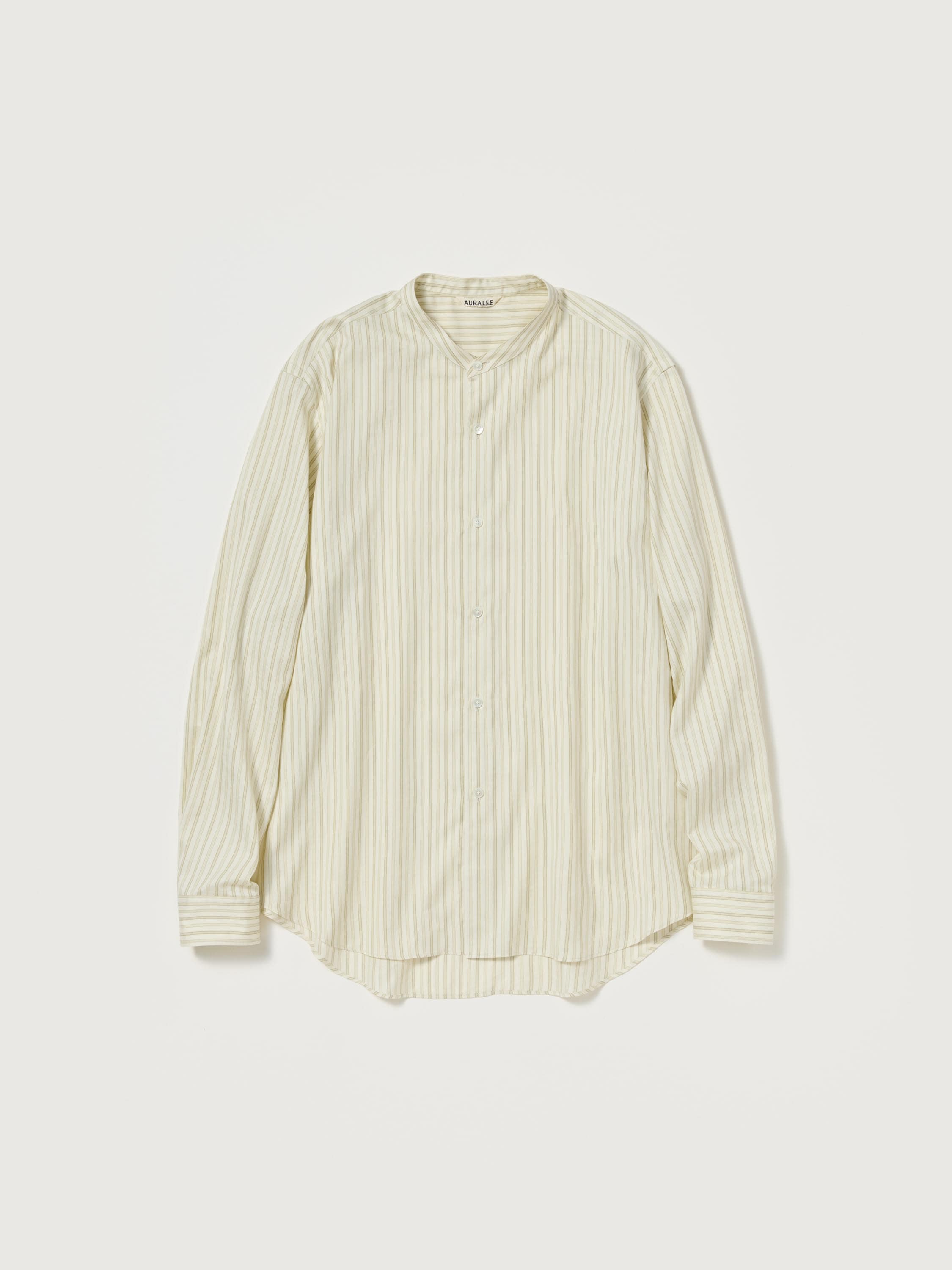 COTTON SILK STRIPE STAND COLLAR SHIRT