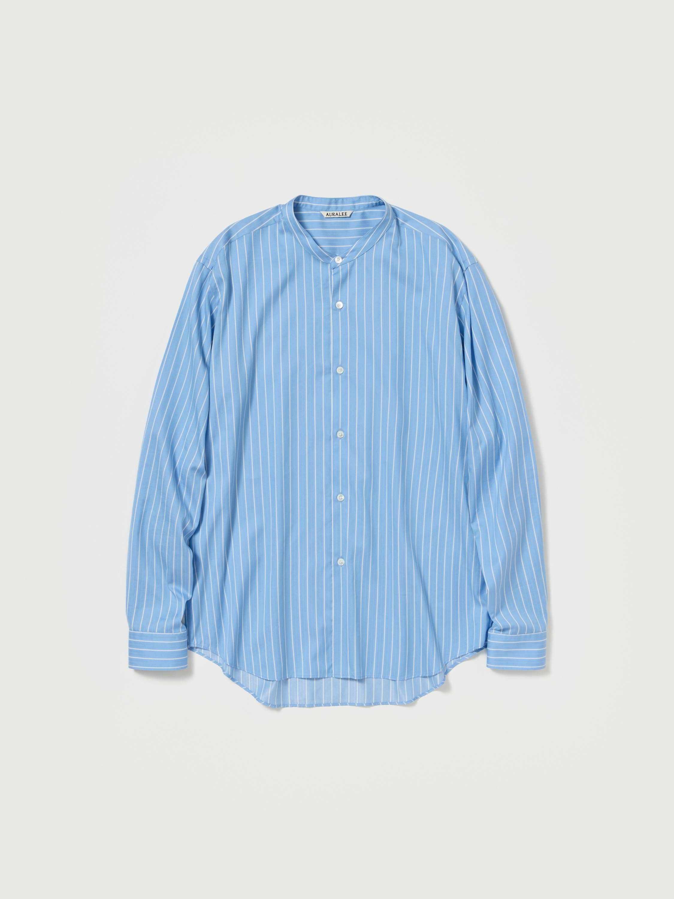 COTTON SILK STRIPE STAND COLLAR SHIRT
