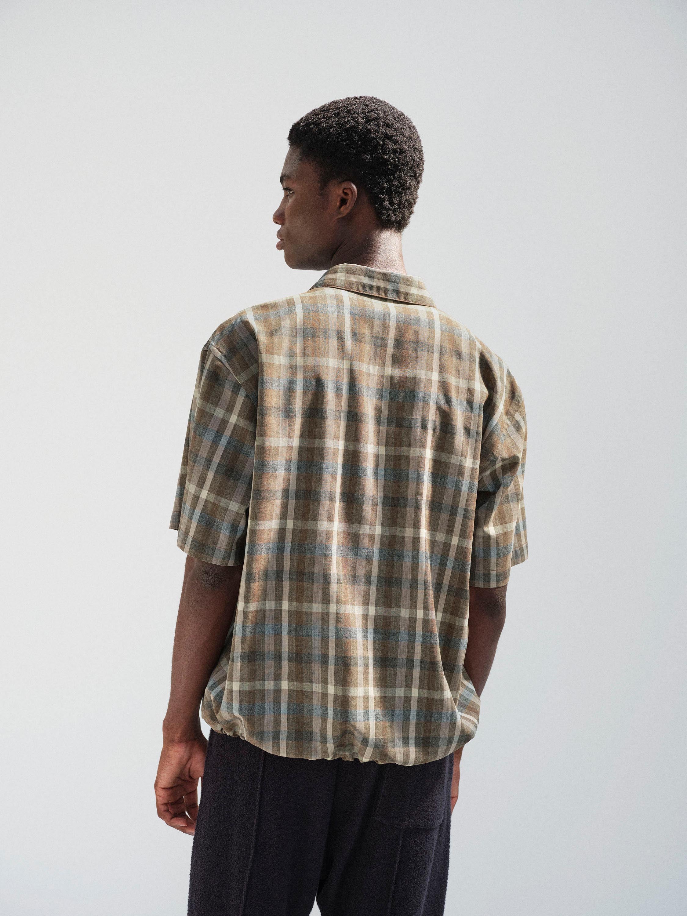 SUPER FINE TROPICAL WOOL CHECK HALF-SLEEVED SHIRT
