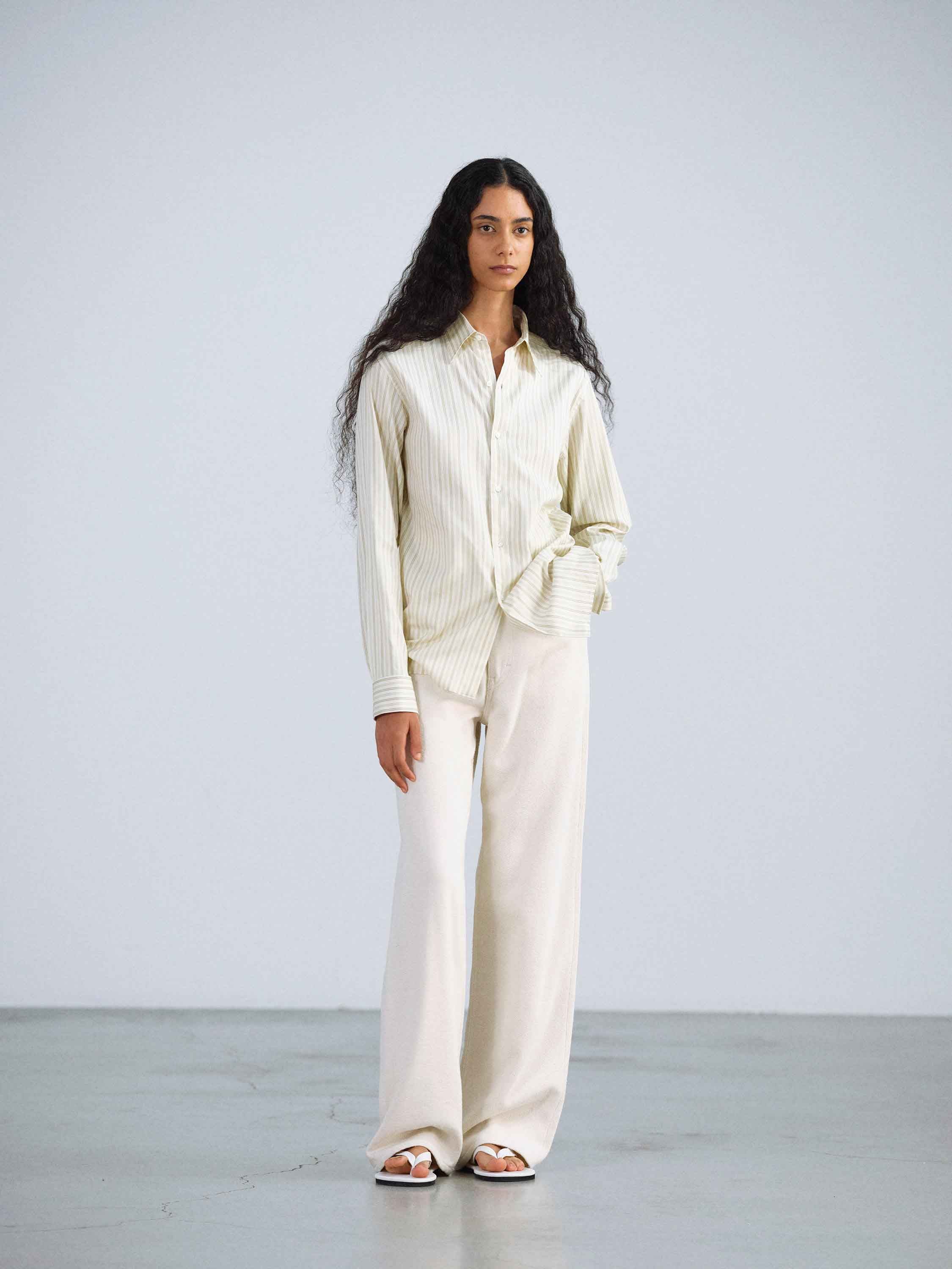 COTTON SILK STRIPE DOUBLE-CUFF SHIRT