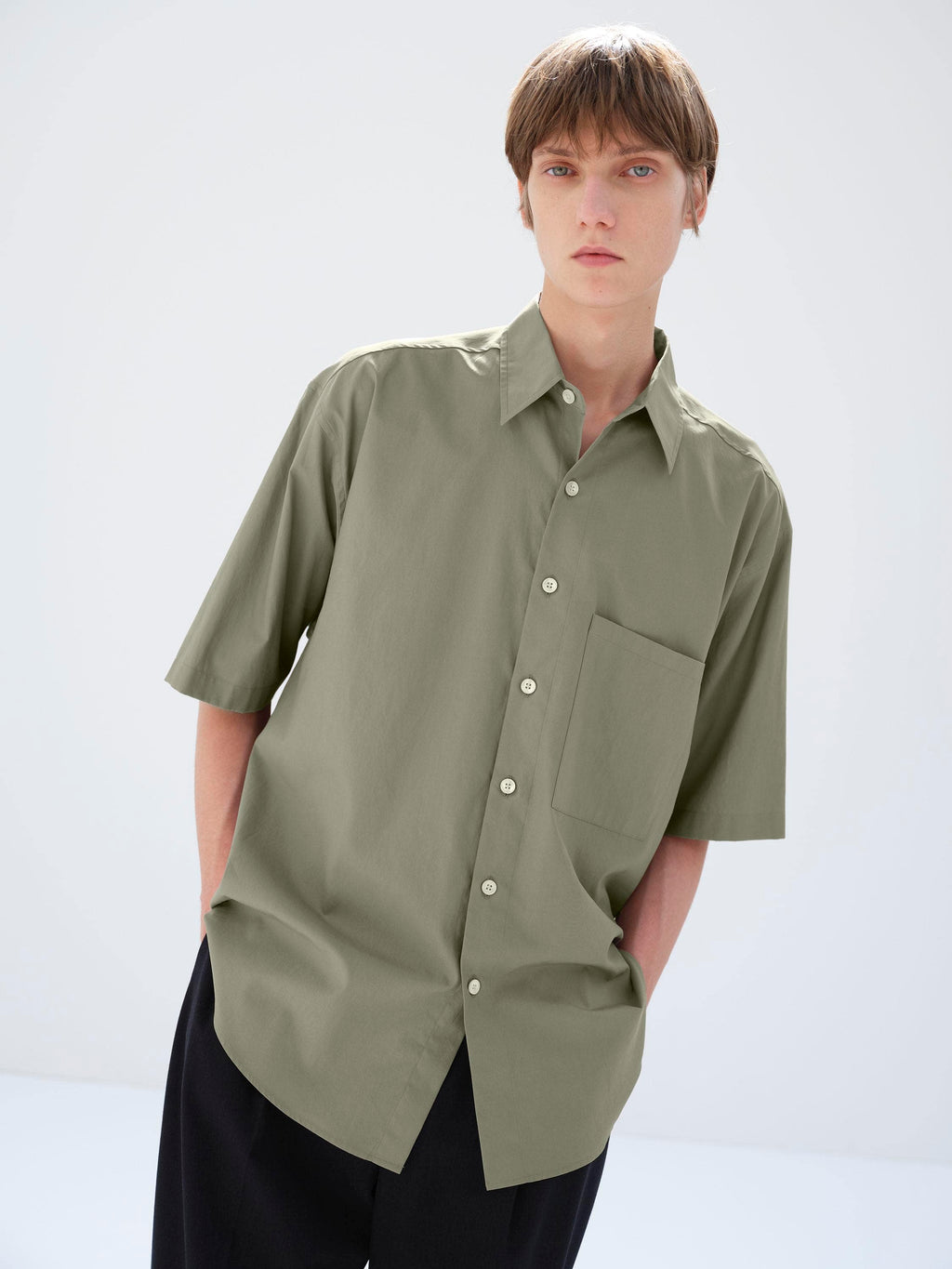WASHED FINX TWILL BIG HALF SLEEVED SHIRT