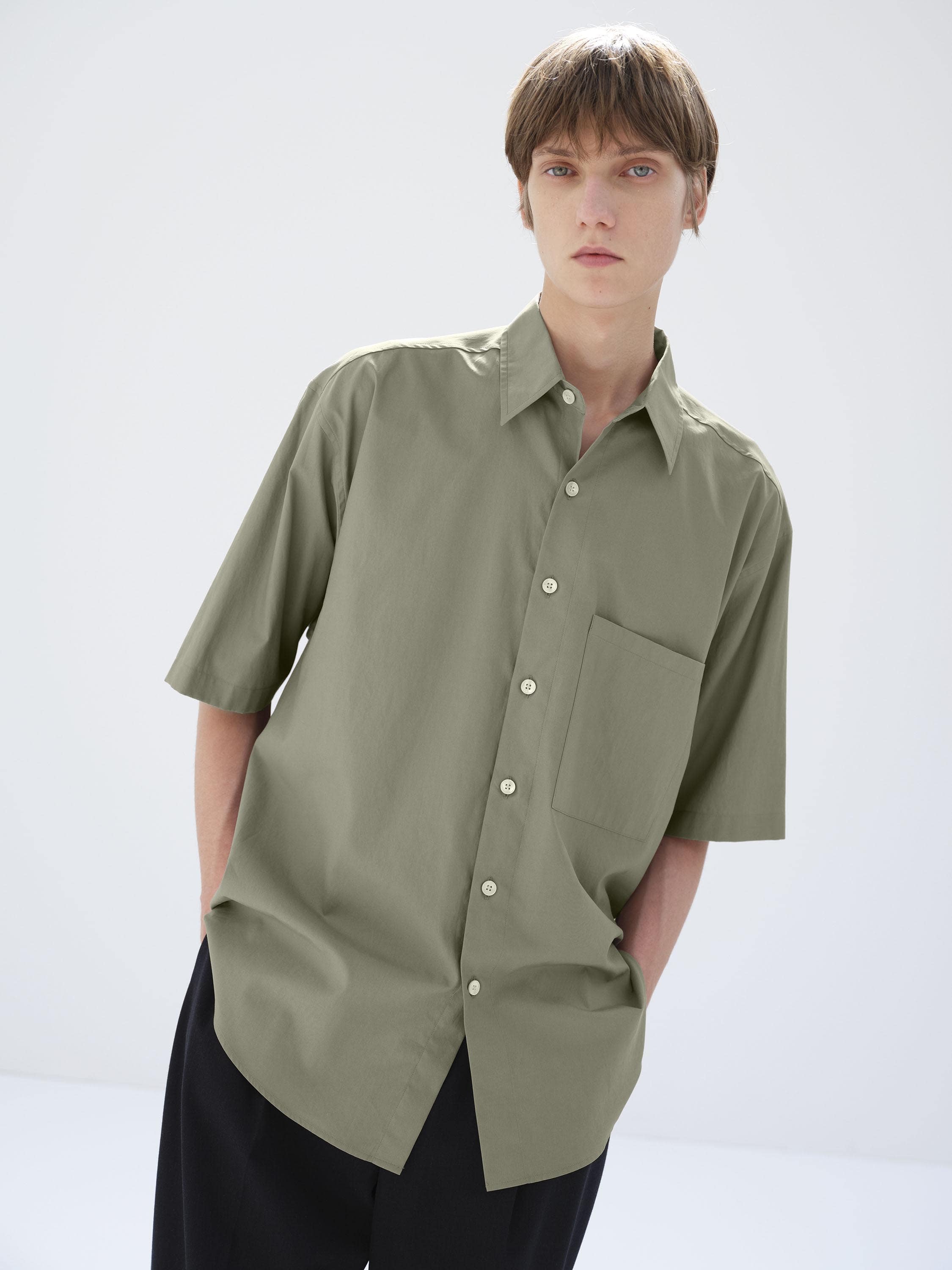 WASHED FINX TWILL BIG HALF SLEEVED SHIRT