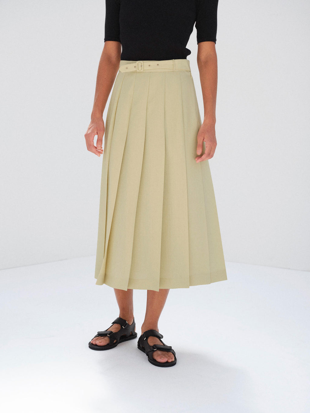 WOOL KID MOHAIR HOPSACK PLEATED SKIRT