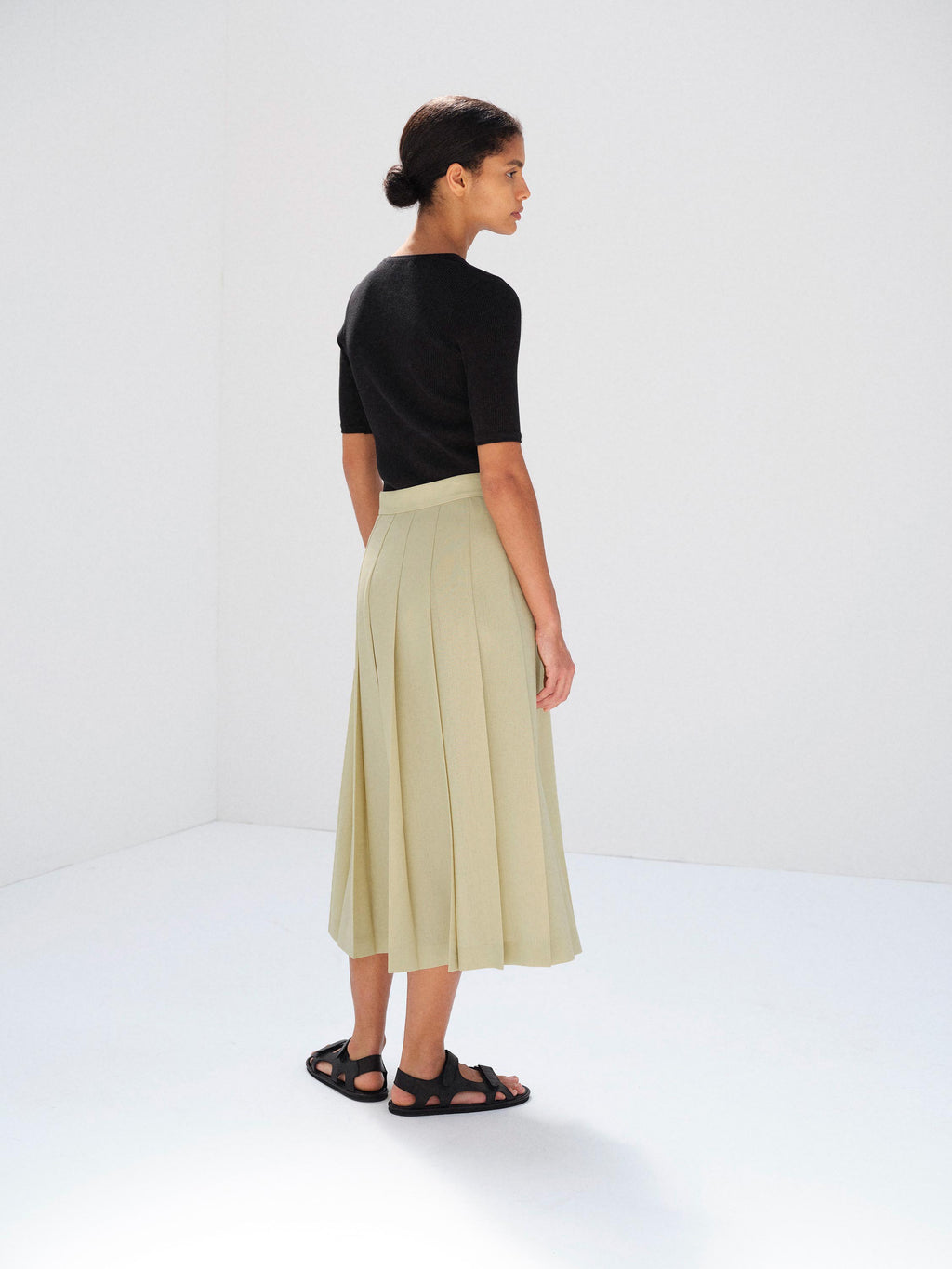WOOL KID MOHAIR HOPSACK PLEATED SKIRT