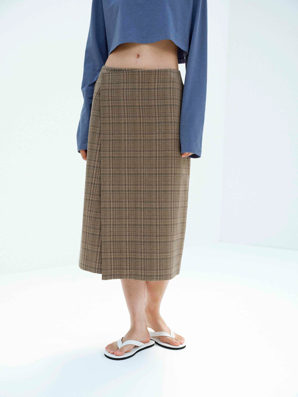 SILK LINEN NEP CHECK WRAP SKIRT
