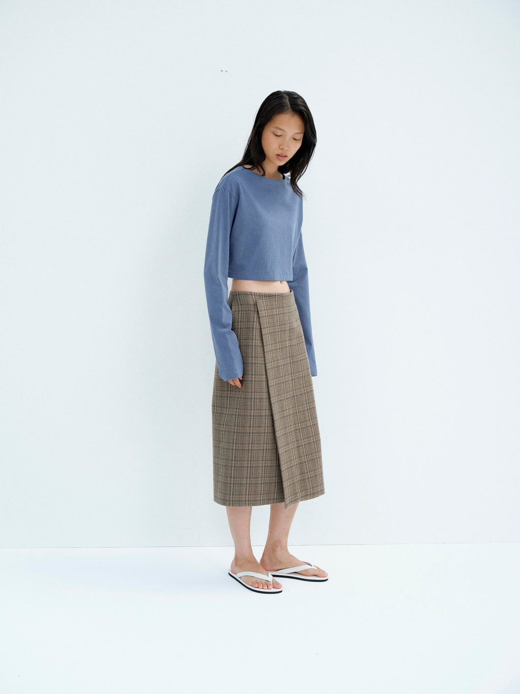 SILK LINEN NEP CHECK WRAP SKIRT