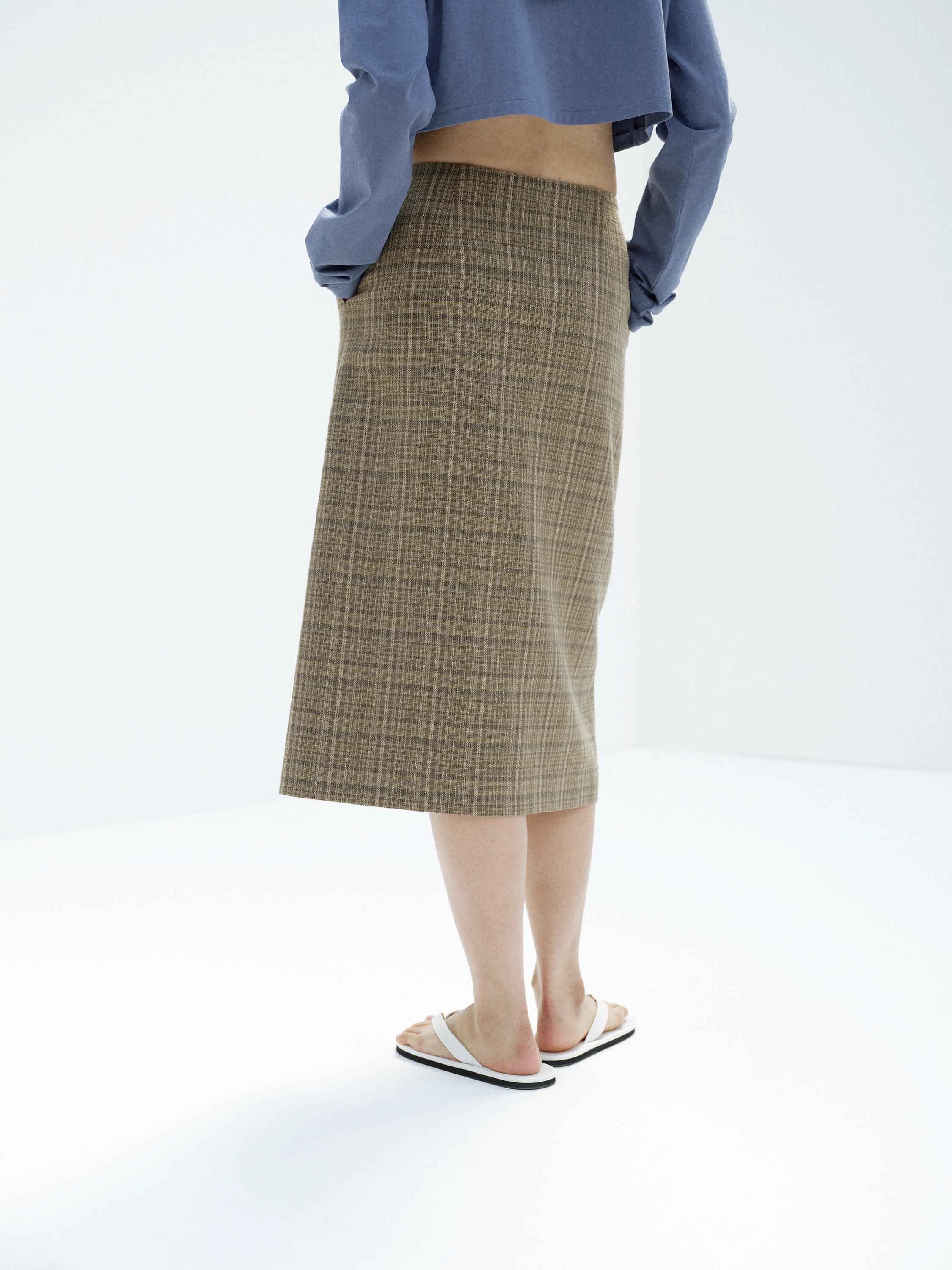 SILK LINEN NEP CHECK WRAP SKIRT