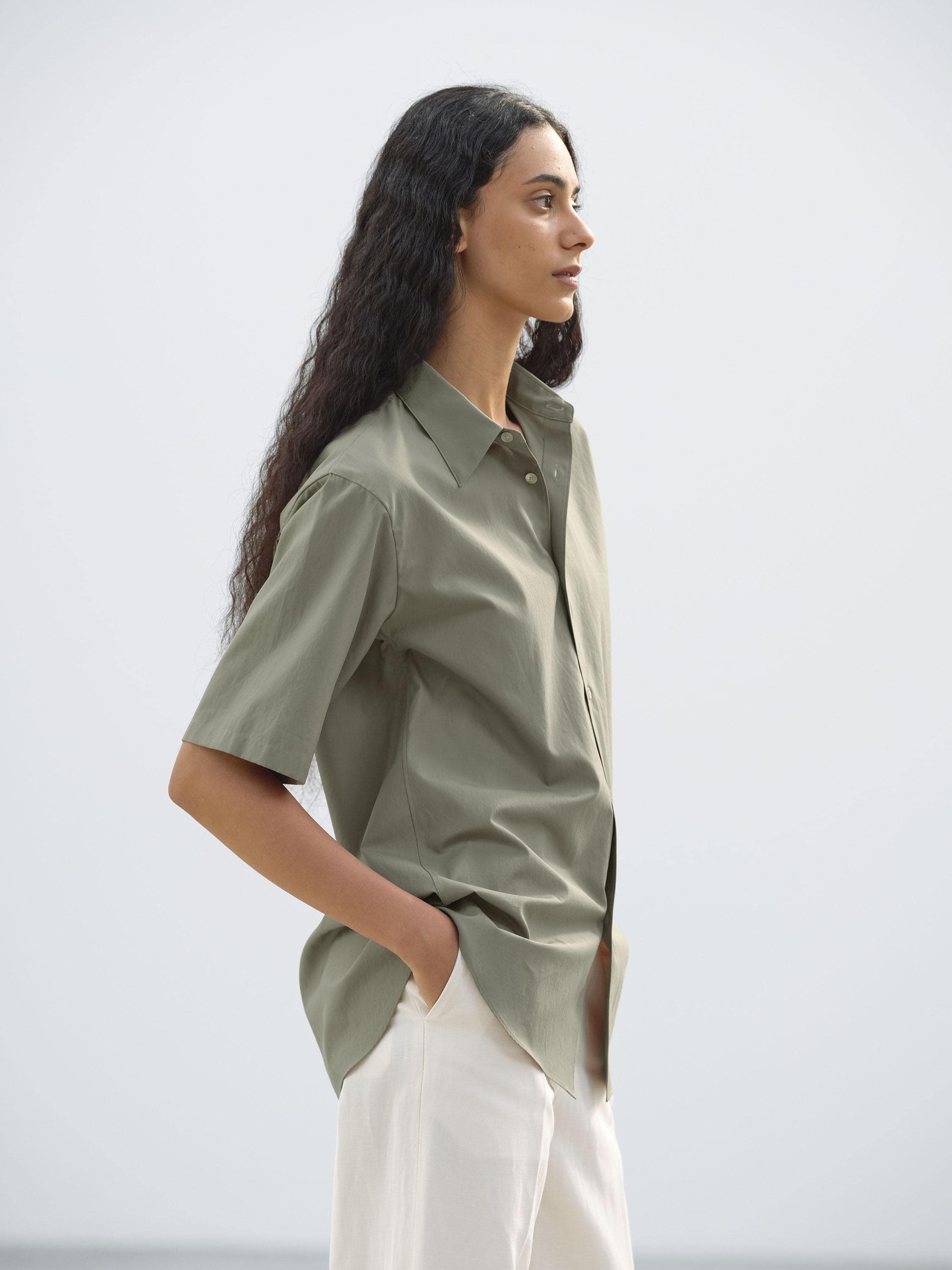 WASHED FINX TWILL HALF SLEEVED SHIRT